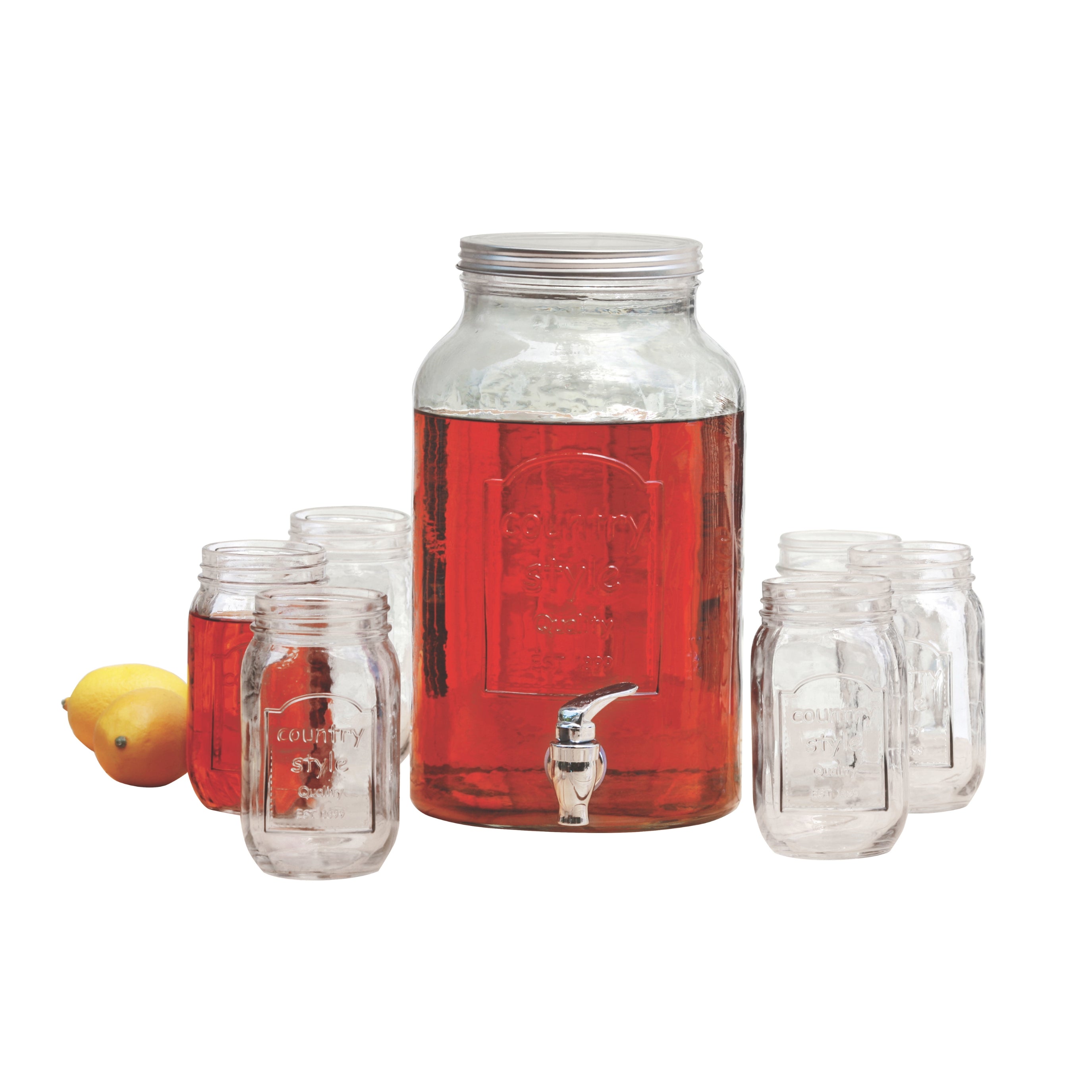Avanti Glass Dispenser And 6 Piece Set Jars