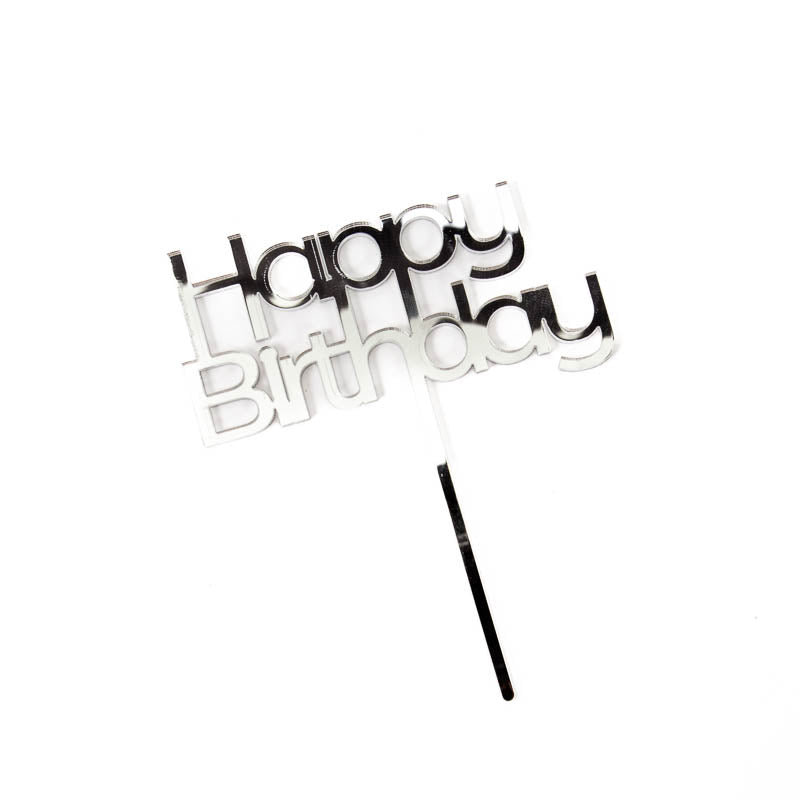 Cake & Candle Mirror Happy Birthday 2 Cake Topper Silver