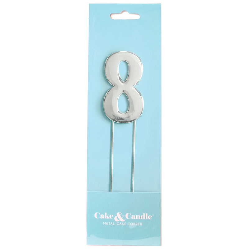 Cake & Candle Bold Cake Topper Number 8 Silver