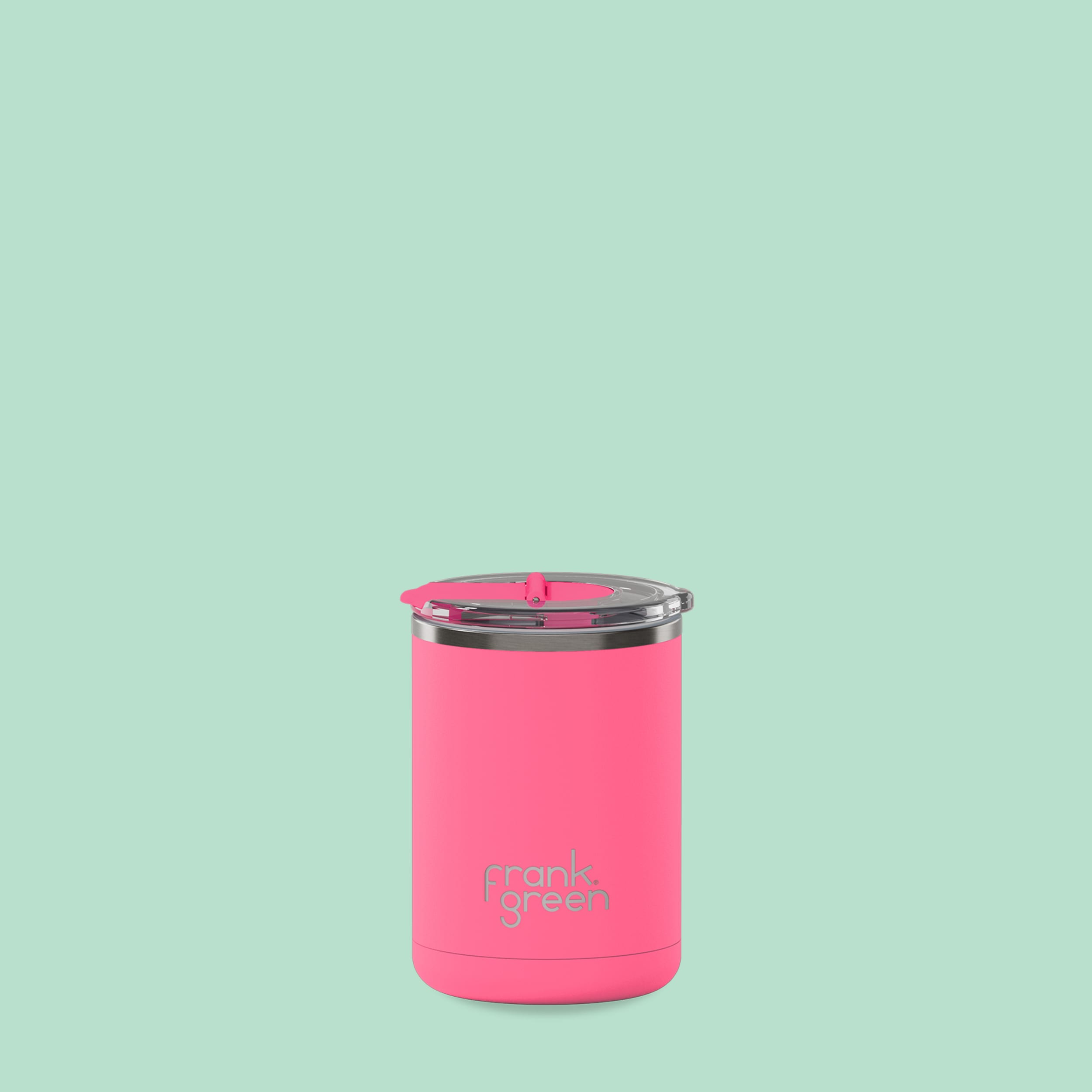 frank green 12oz Ceramic Coffee Cup with Hinged Screw Lid - Bubblegum Blast