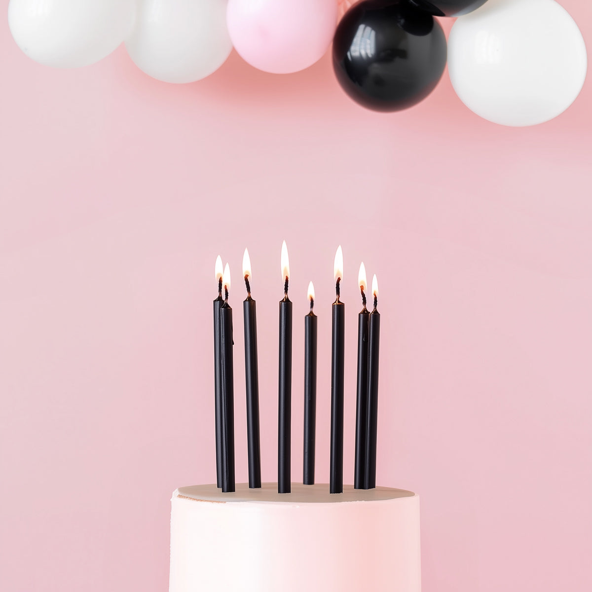 Cake & Candle Tall Cake Candles Black 12cm 12 Pack