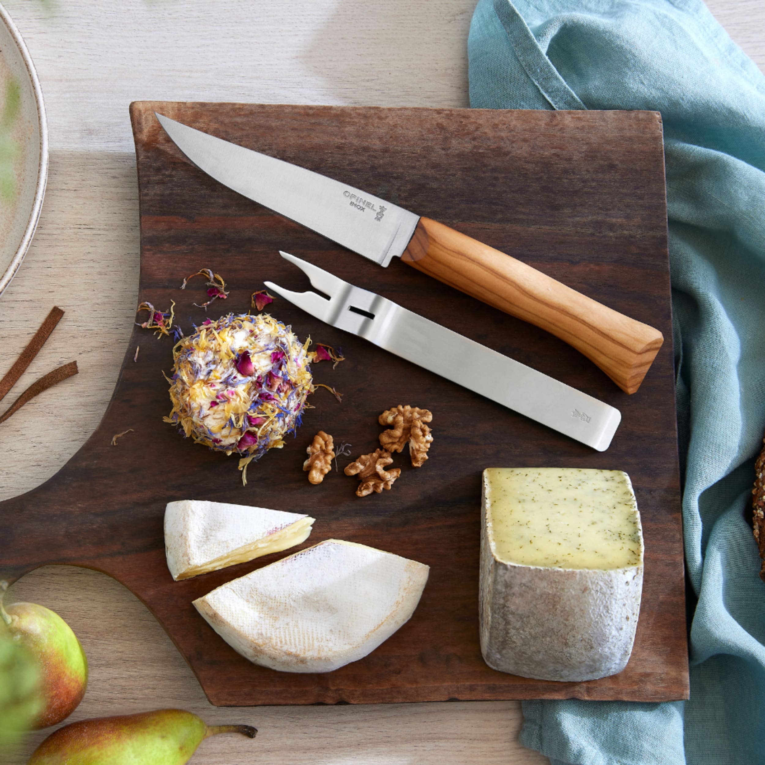 Opinel Cheese Knife & Fork 2 Piece Set Beech