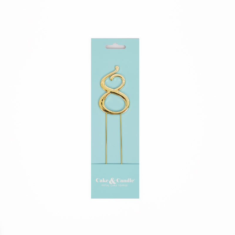 Cake & Candle Cake Topper Number 8 Gold 7cm