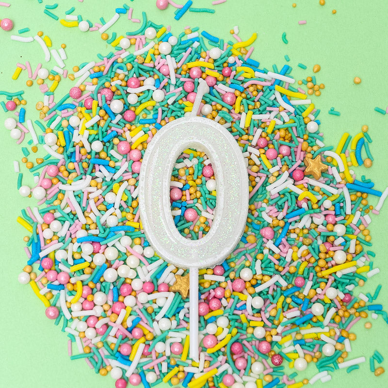 Cake & Candle Mini Glitter Candle White Number 0