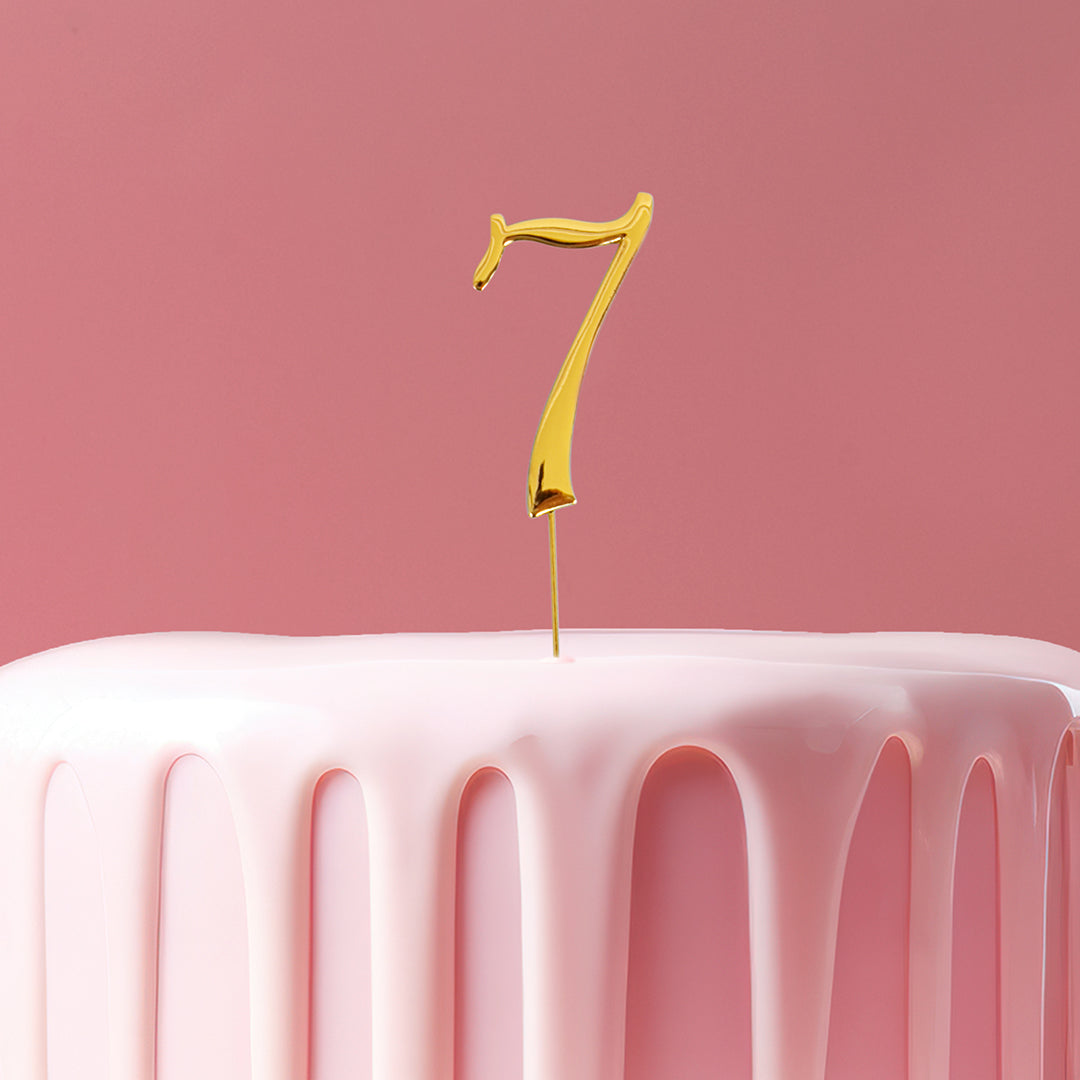 Cake & Candle Cake Topper Number 7 Gold 7cm