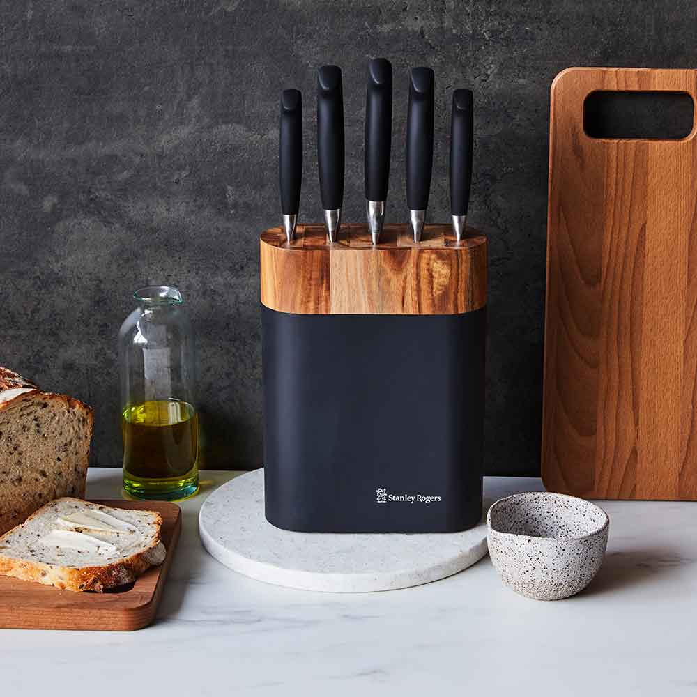 Stanley Rogers Black Oval 6 Piece Knife Block Set