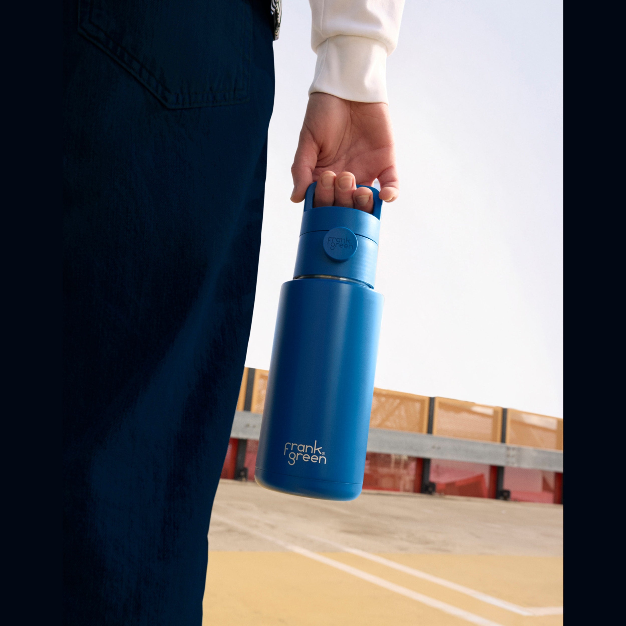 frank green 34oz Reusable Bottle with Grip & Sip Lid - Deep Ocean