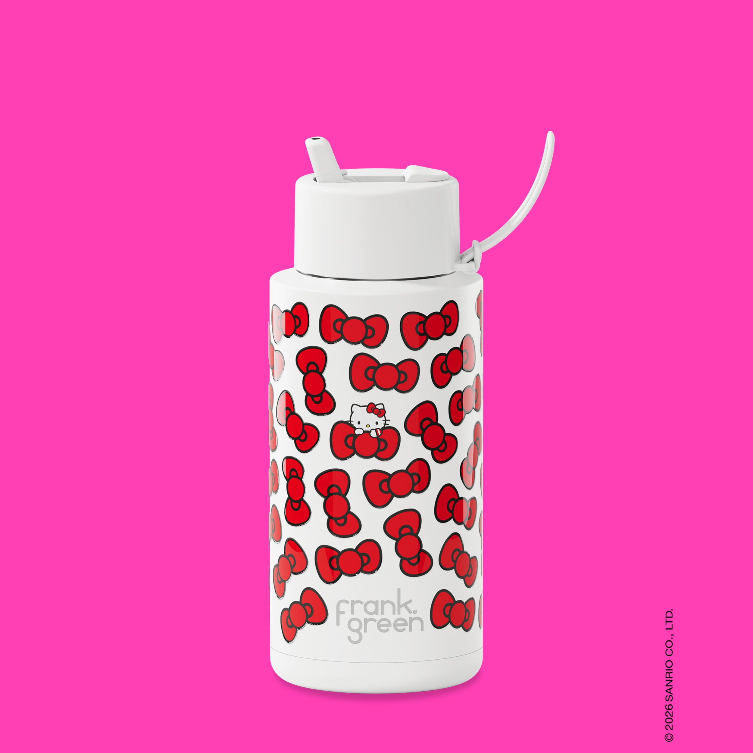 frank green 34oz Reusable Bottle Hello Kitty with Flip Straw Lid (Bow Edition)