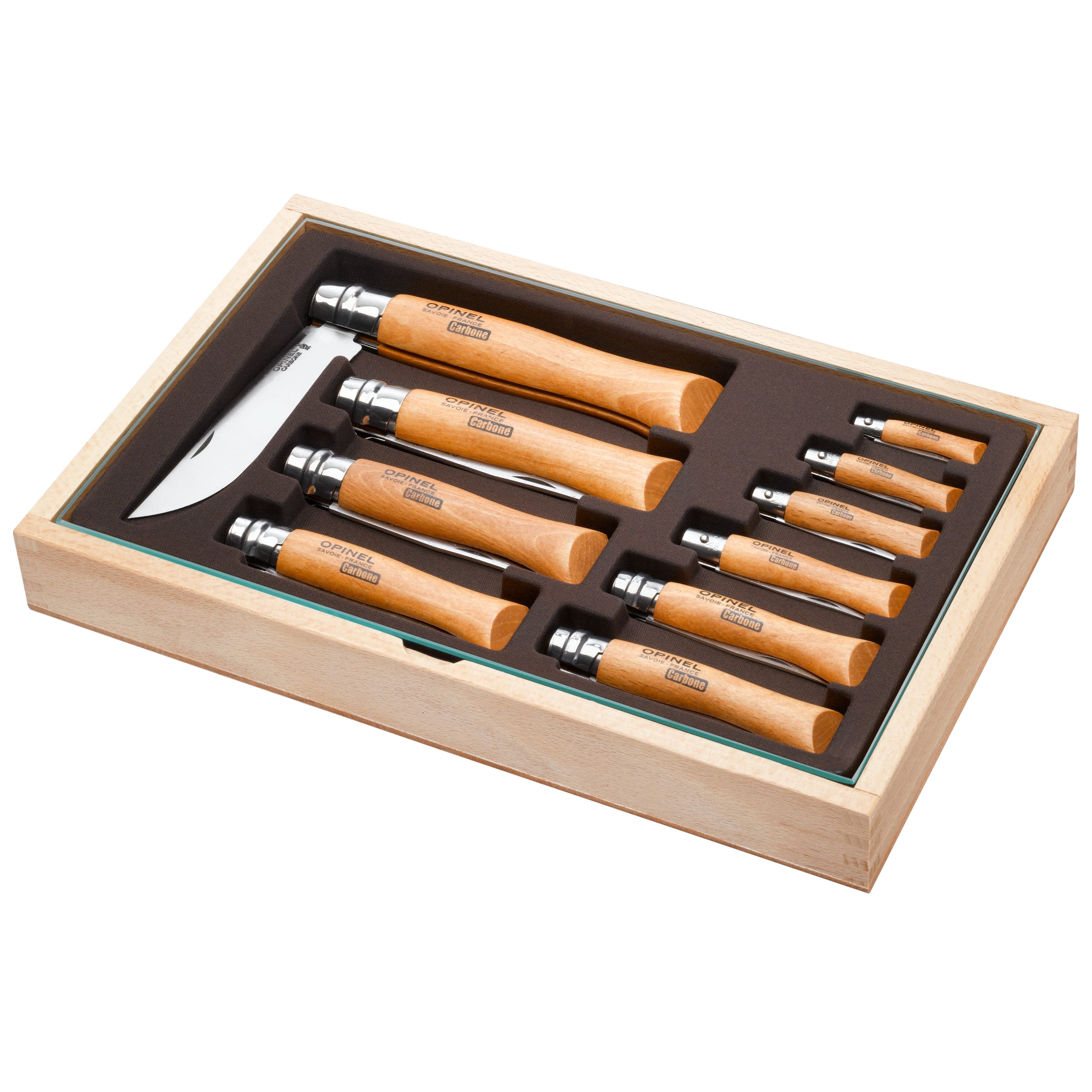 Opinel Carbon Steel Folding Knife 10 Piece Set Beech