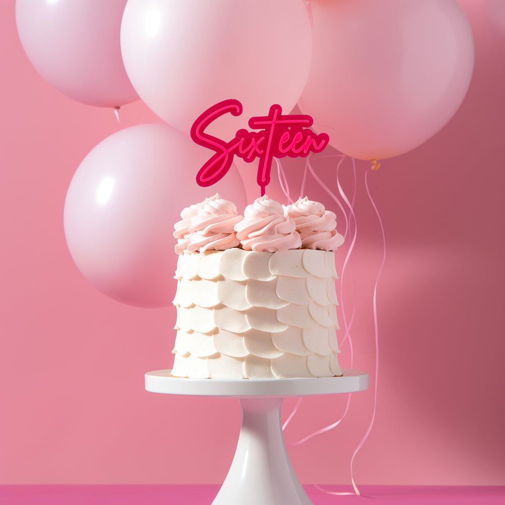 Cake & Candle Layered Cake Topper 16 Hot Pink & Pink