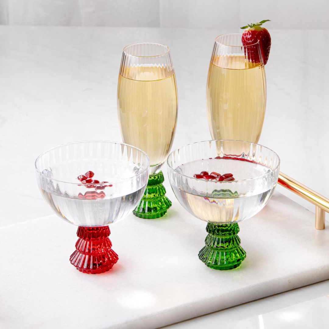 Ladelle Garland Xmas Tree Stem Green 4pk Coupe Glass