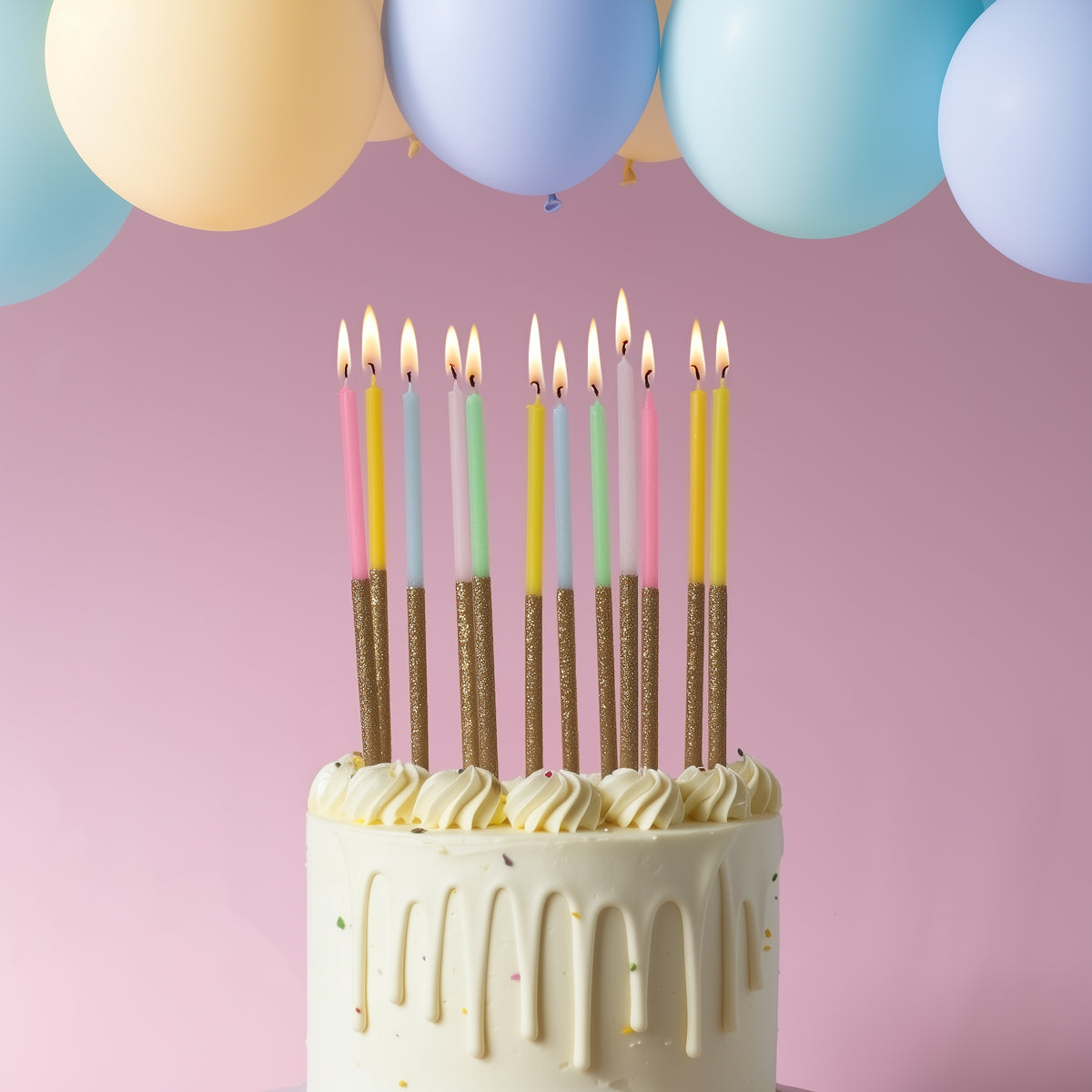 Cake & Candle Glitter Dipped Cake Candles Rainbow 12 Pack