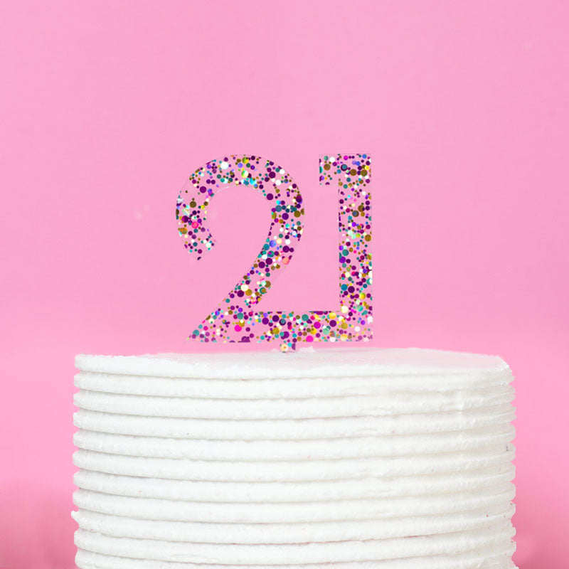 Cake & Candle Glitter Number 21 Cake Topper Rainbow