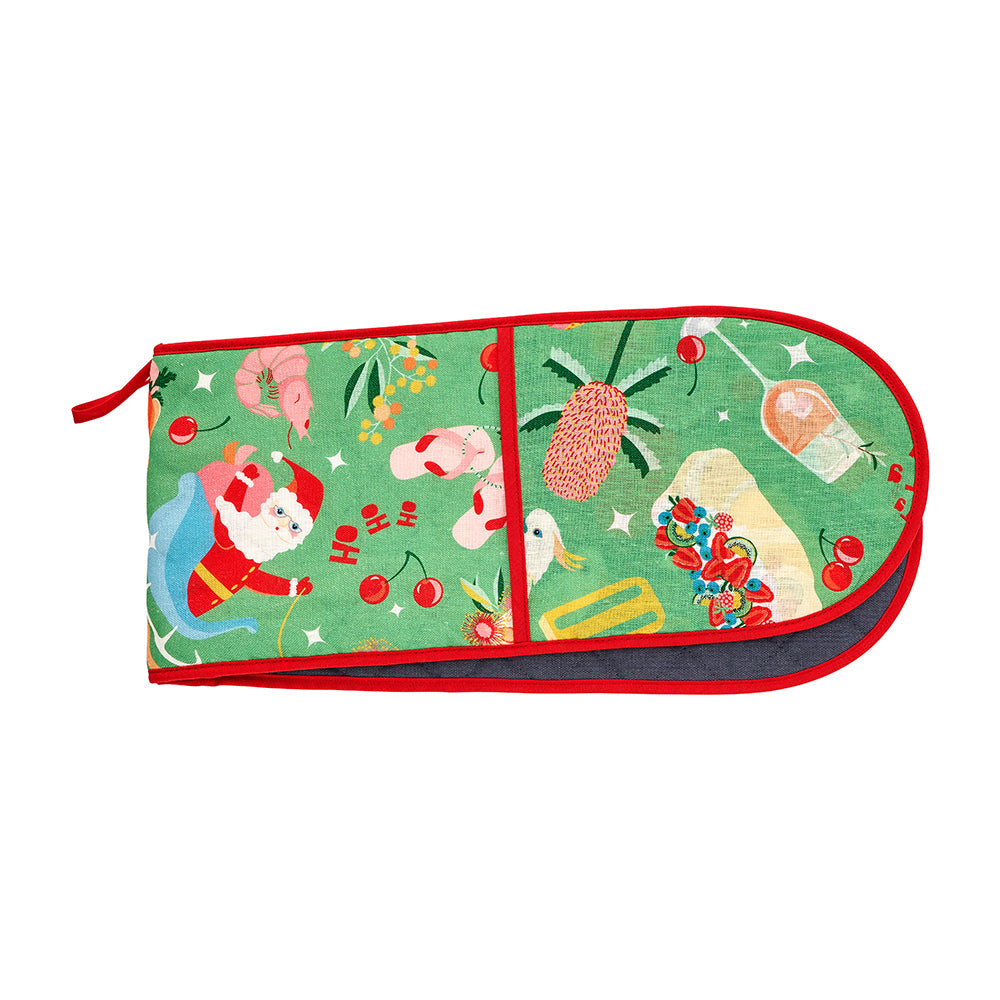 Annabel Trends Linen Double Oven Mitt Holiday Green
