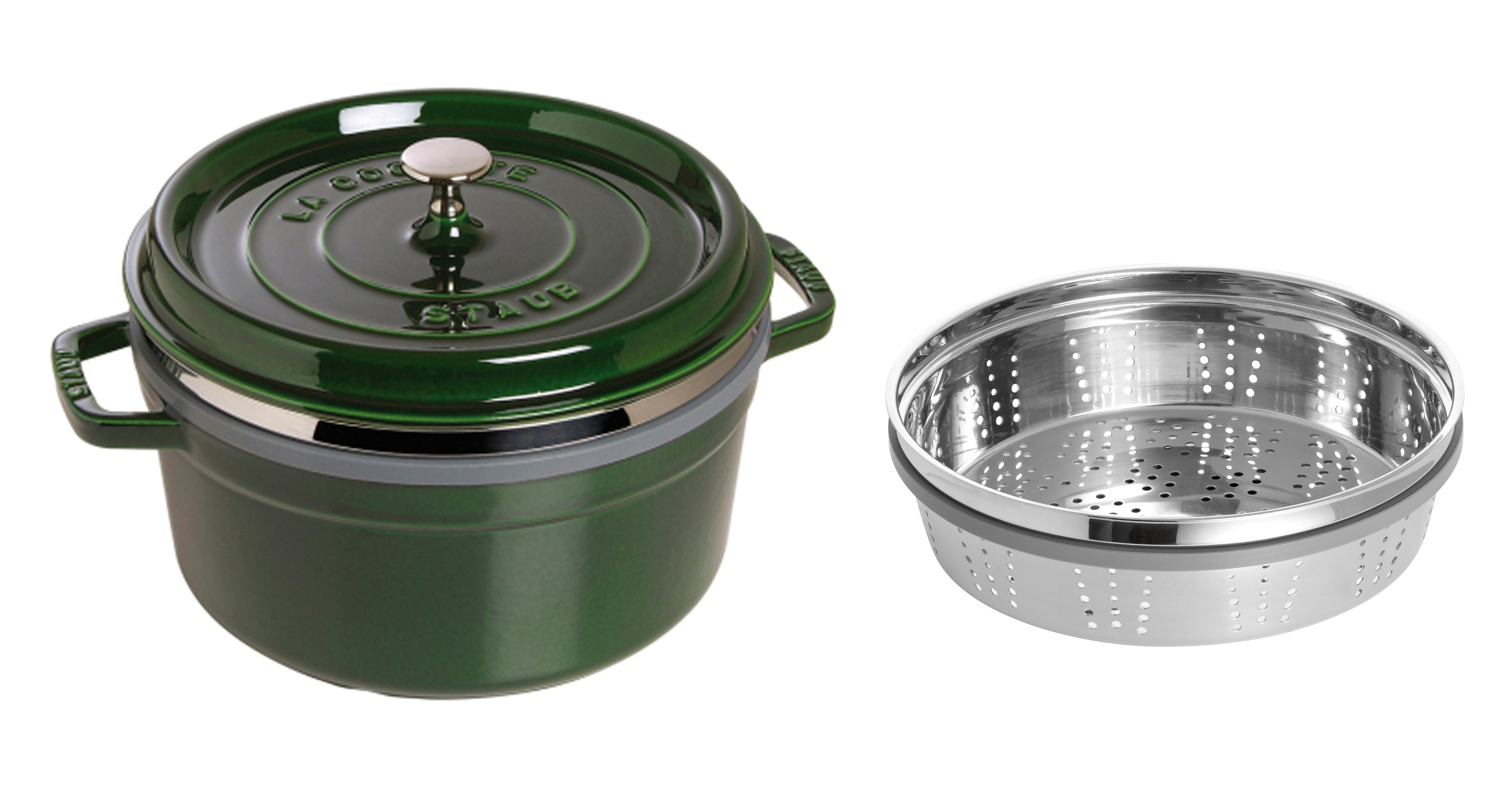 Staub Round Cocotte with Steamer - 26cm Basil Green