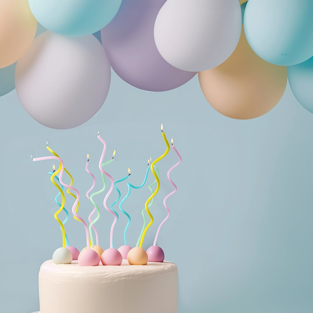 Cake & Candle Swirly Cake Candles Pastel Rainbow 13cm 16 Pack