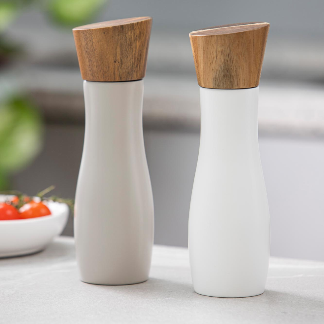 Ladelle Essentials White & Stone Salt & Pepper Grinders