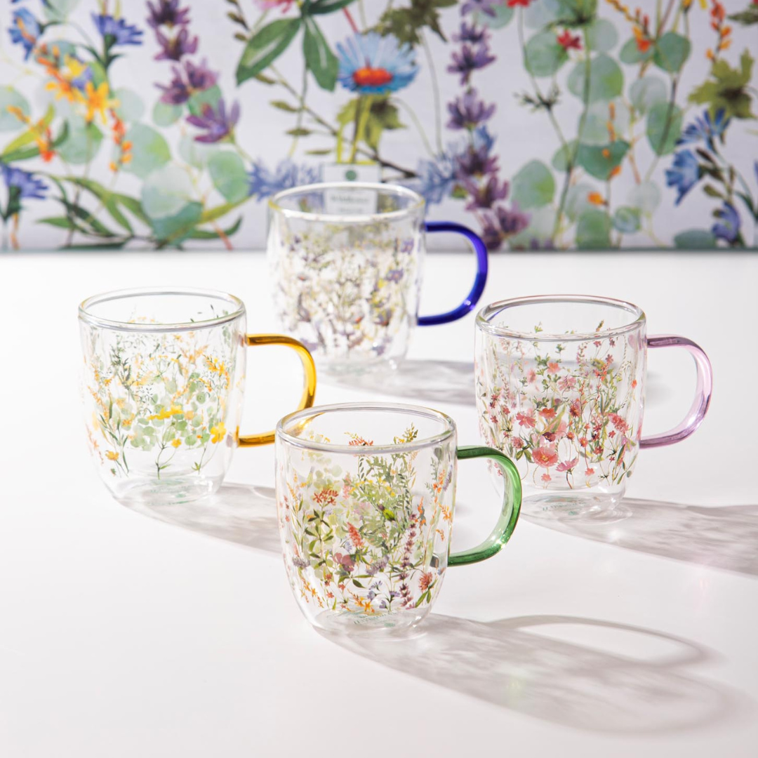 Ashdene Wildflowers Indigo Double Walled Glass Mug