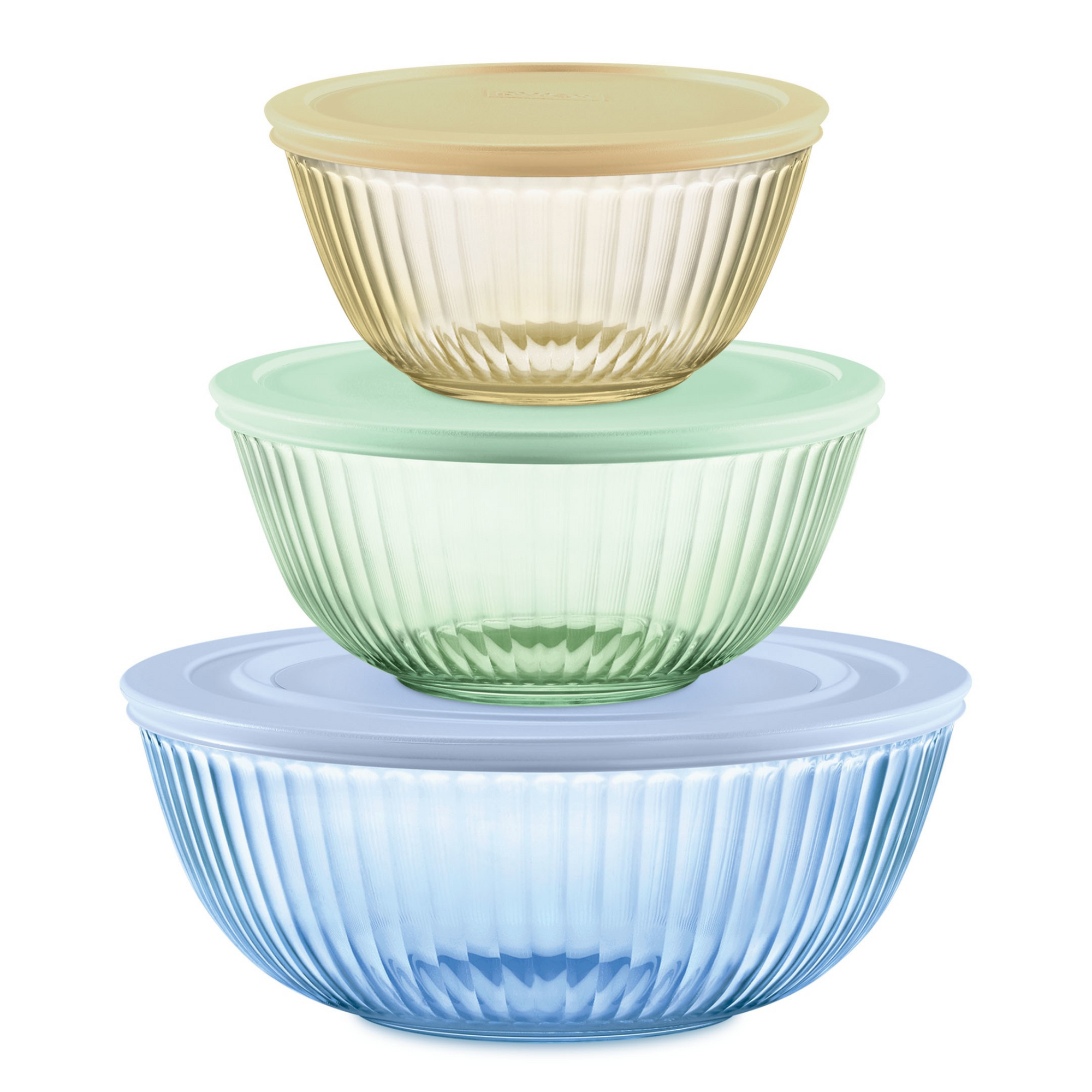 Pyrex Colors Sculptured 6 Piece Bowl Set (Yellow & Green & Blue)