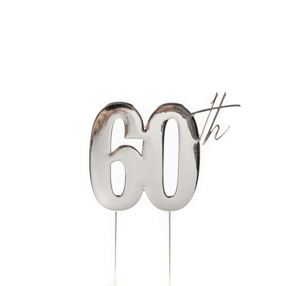 Cake & Candle Metal Cake Topper 60th Silver