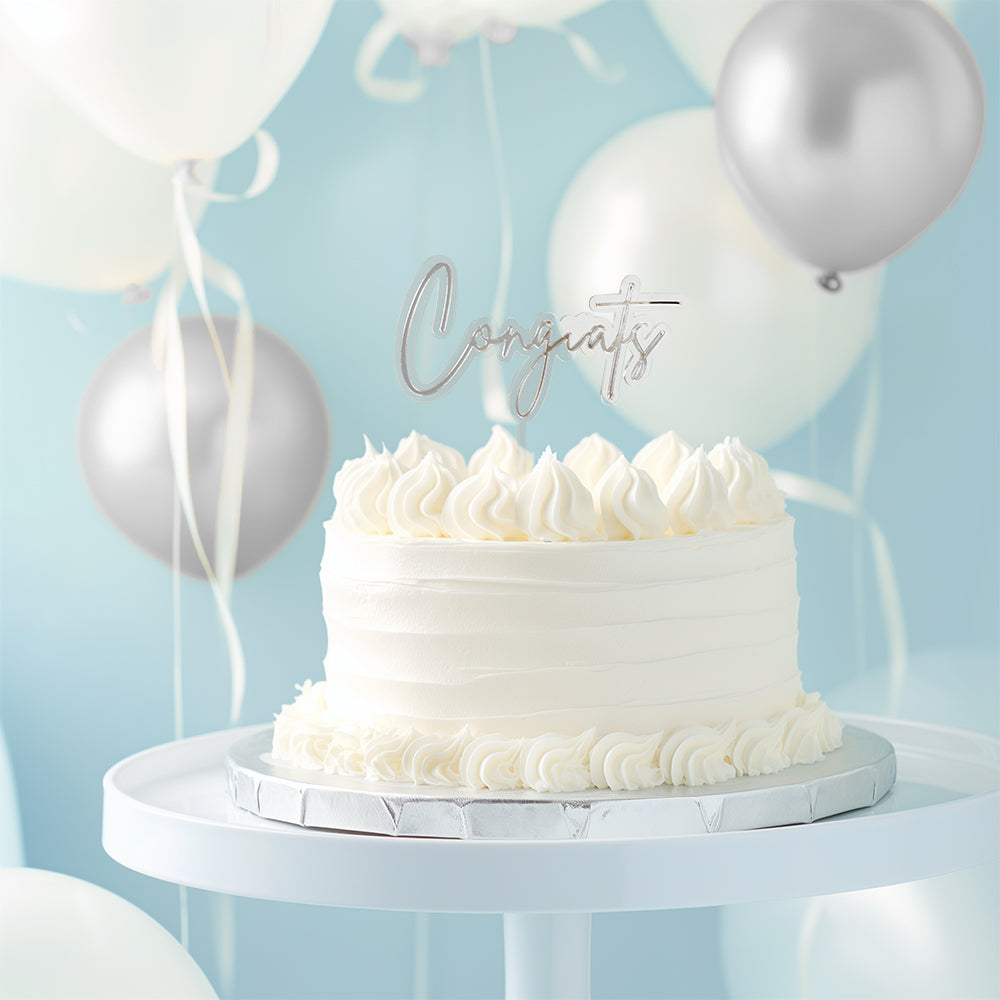 Cake & Candle Layered Cake Topper Congrats Silver & Clear