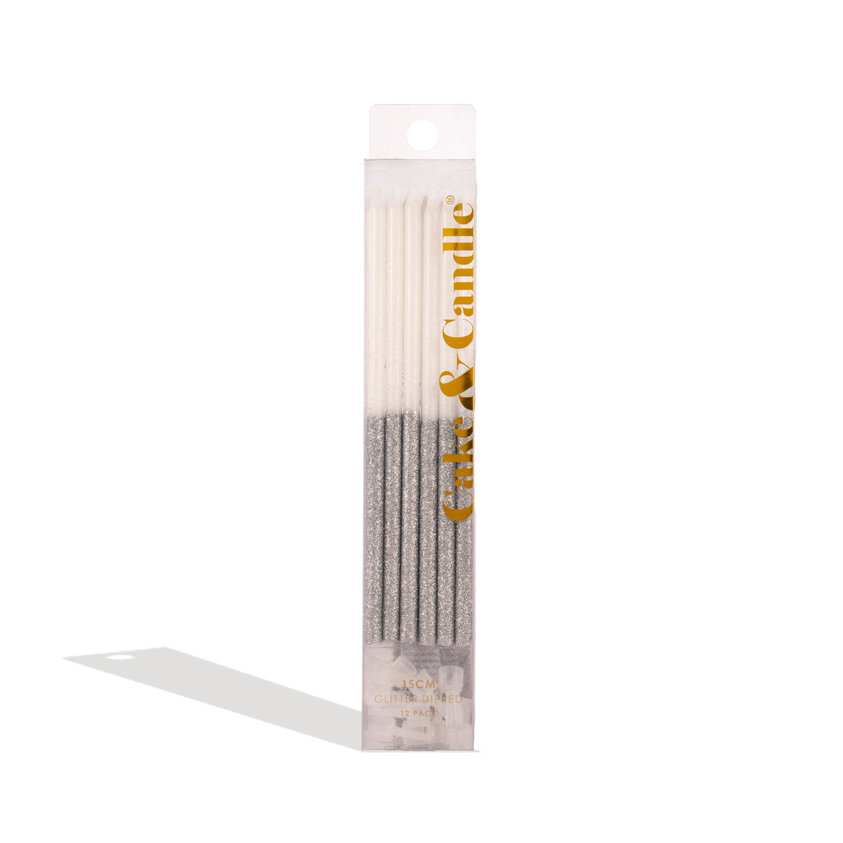 Cake & Candle Glitter Dipped Cake Candles Silver 12 Pack