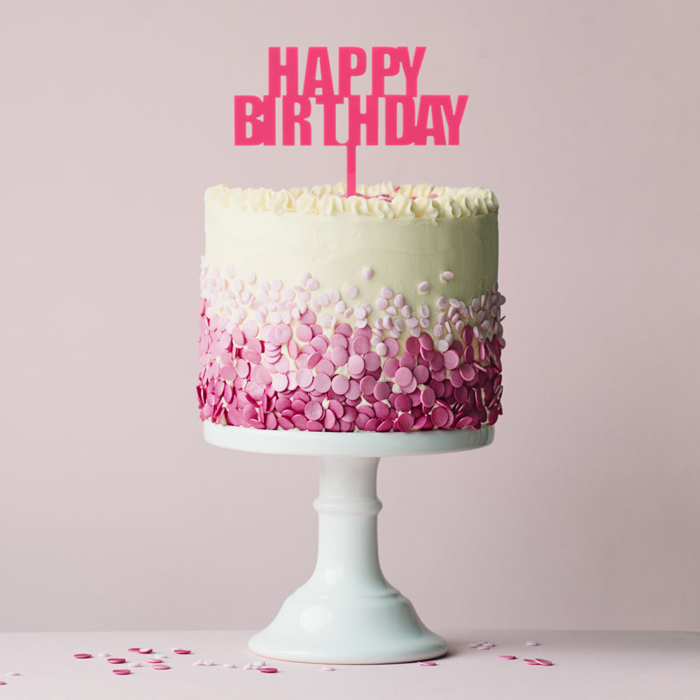 Cake & Candle Bold Happy Birthday Cake Topper Pink