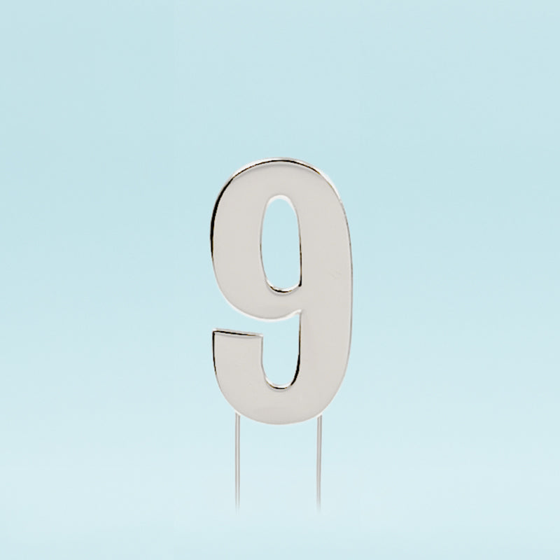 Cake & Candle Bold Cake Topper Number 9 Silver