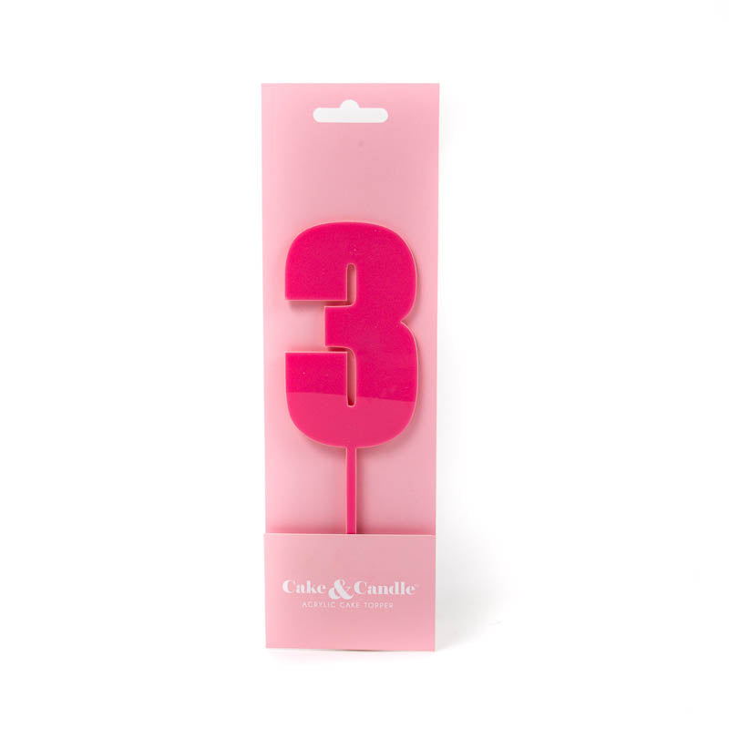 Cake & Candle Mega Number 3 Cake Topper Pink