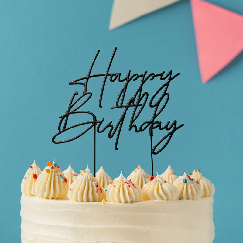Cake & Candle Matte Black Metal Cake Topper Happy Birthday 4