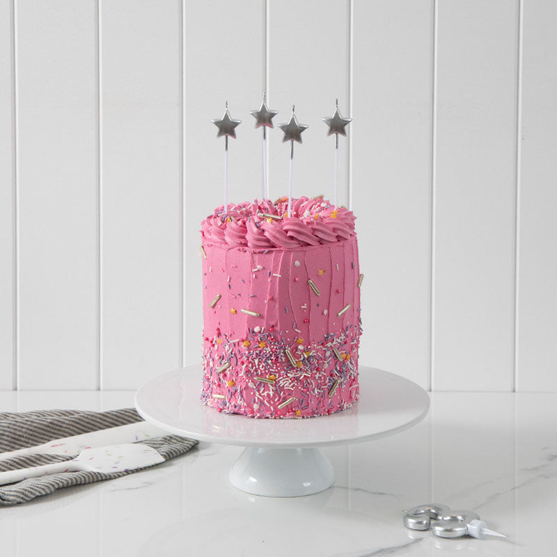 Cake & Candle Star Candle Picks Silver 4 Pack