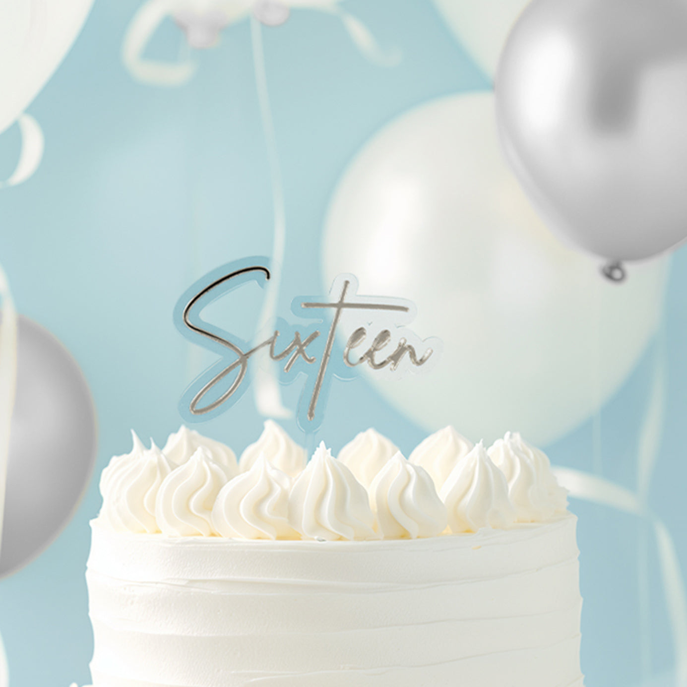 Cake & Candle Layered Cake Topper 16 Silver & Clear