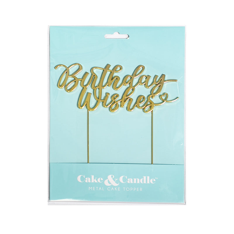 Cake & Candle Metal Cake Topper Birthday Wishes Gold