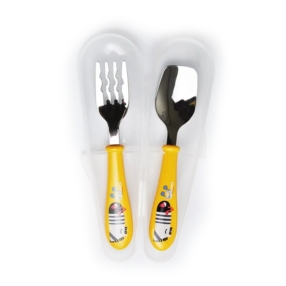 Cuitisan Infant Kid Smart Spoon Fork Set w/Case Yellow