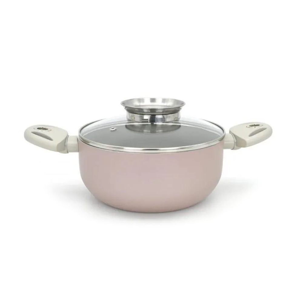 Pensofal 9pc Set, 2 Frypans, PastasiBaby/Family, Saucepan, GlassLids, Rose Pink