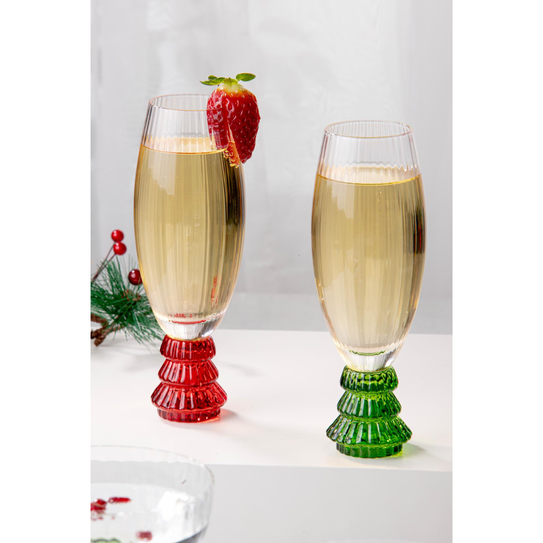 Ladelle Garland Xmas Tree Stem Green 4pk Champagne Glass