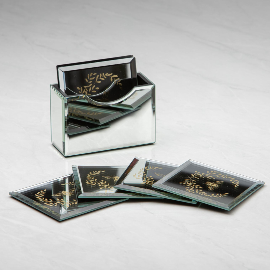 Ashdene Elegant Bee Mirrored 6pk Coaster