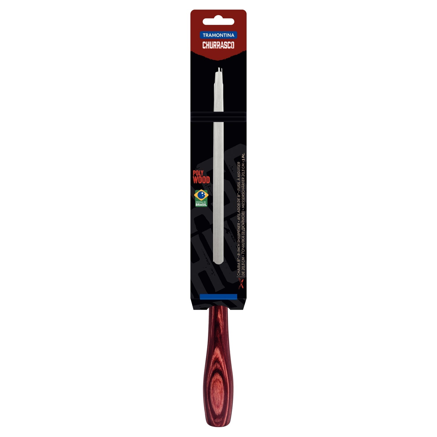 Tramontina Chrome-Plated Carbon Steel Sharpening Steel With Red Polywood Handle