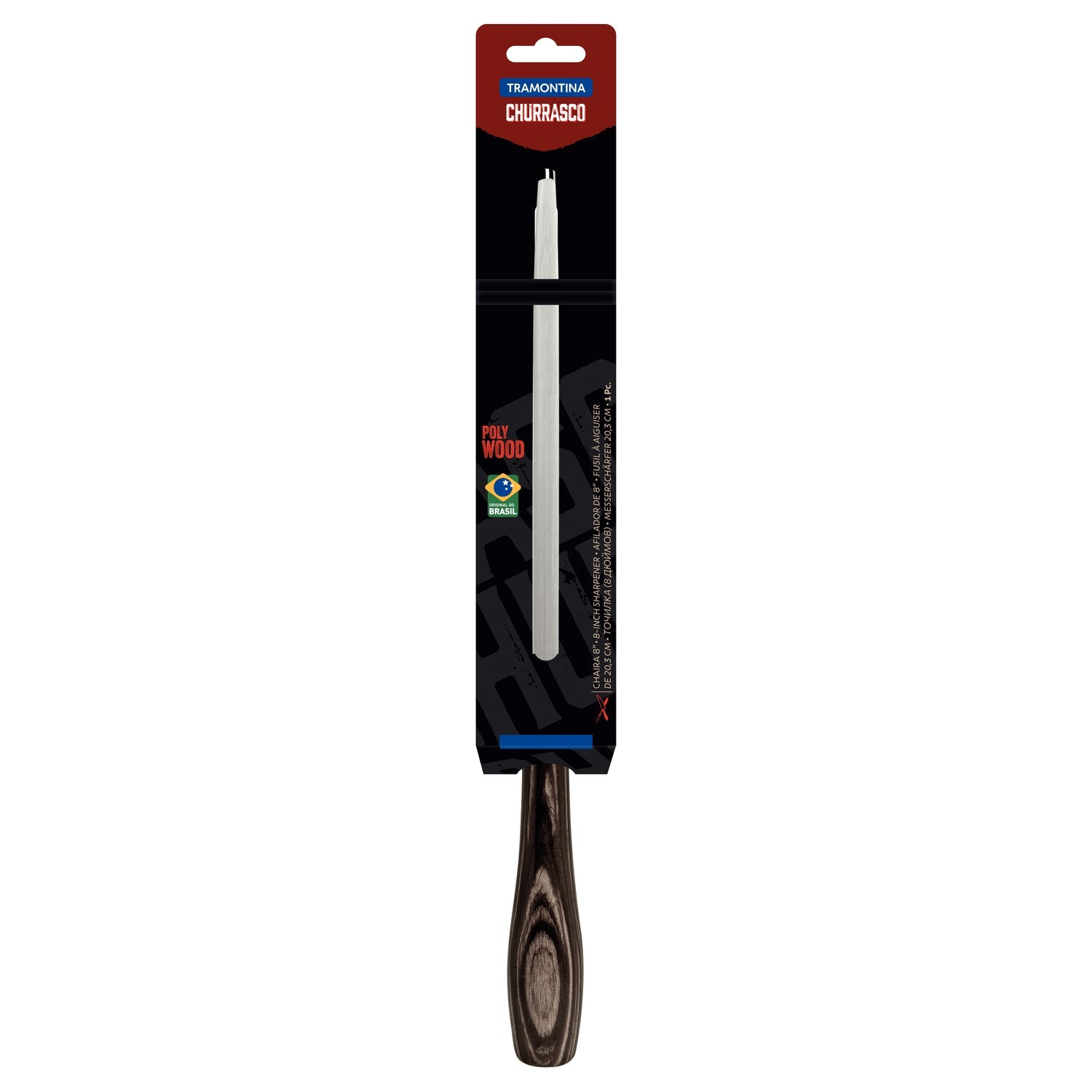 Tramontina Chrome-Plated Carbon Steel Honing Steel With Brown Polywood Handle