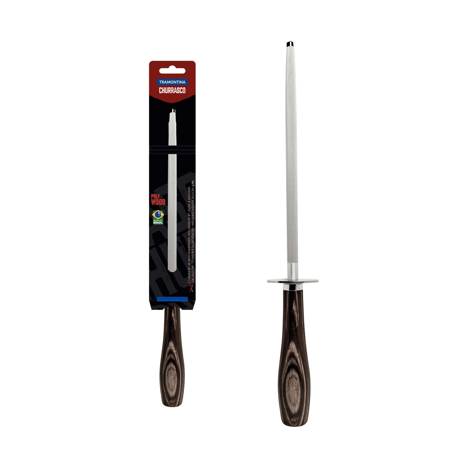 Tramontina Chrome-Plated Carbon Steel Honing Steel With Brown Polywood Handle