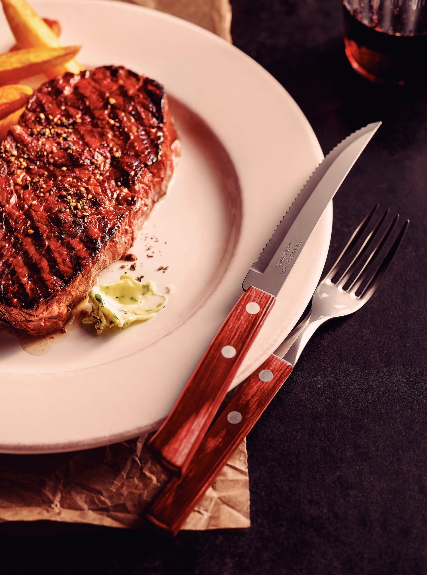 Tramontina 12-Piece Stainless-Steel Cutlery Set With Red Polywood Handles