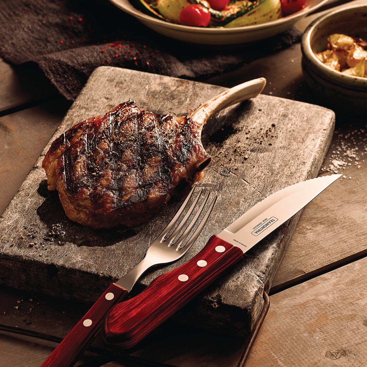 Tramontina Jumbo Steak Knife With Stainless-Steel Blade & Treated Red Polywood Handle 12.7cm