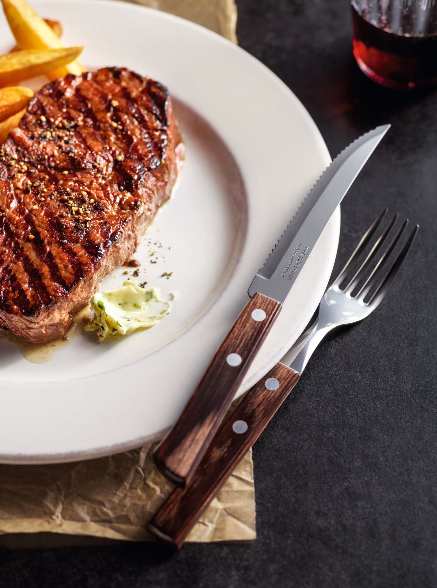 Tramontina 12-Piece Stainless-Steel Cutlery Set With Brown Polywood Handles (21199-903)