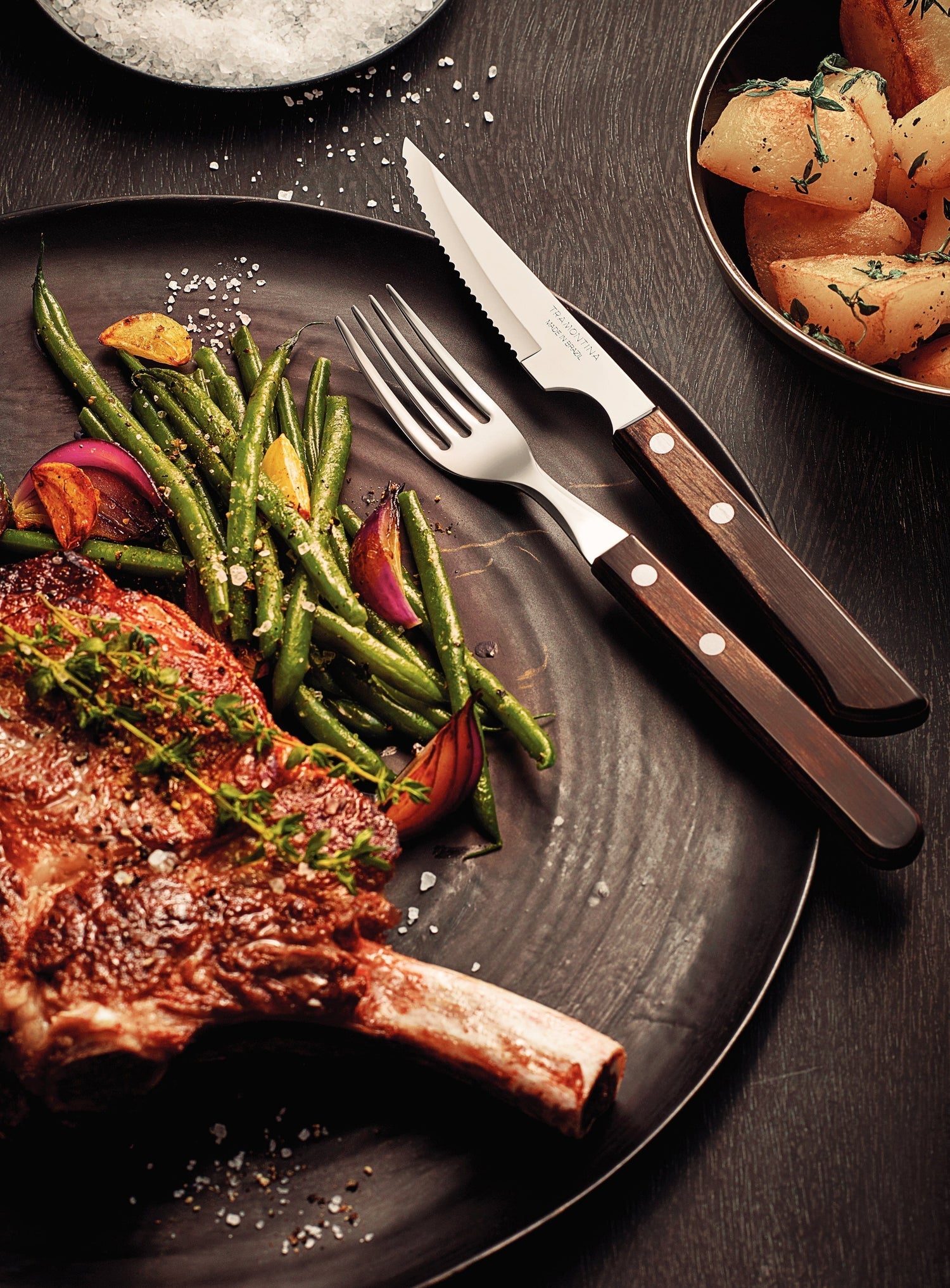 Tramontina 12-Piece Stainless-Steel Cutlery Set With Brown Polywood Handles