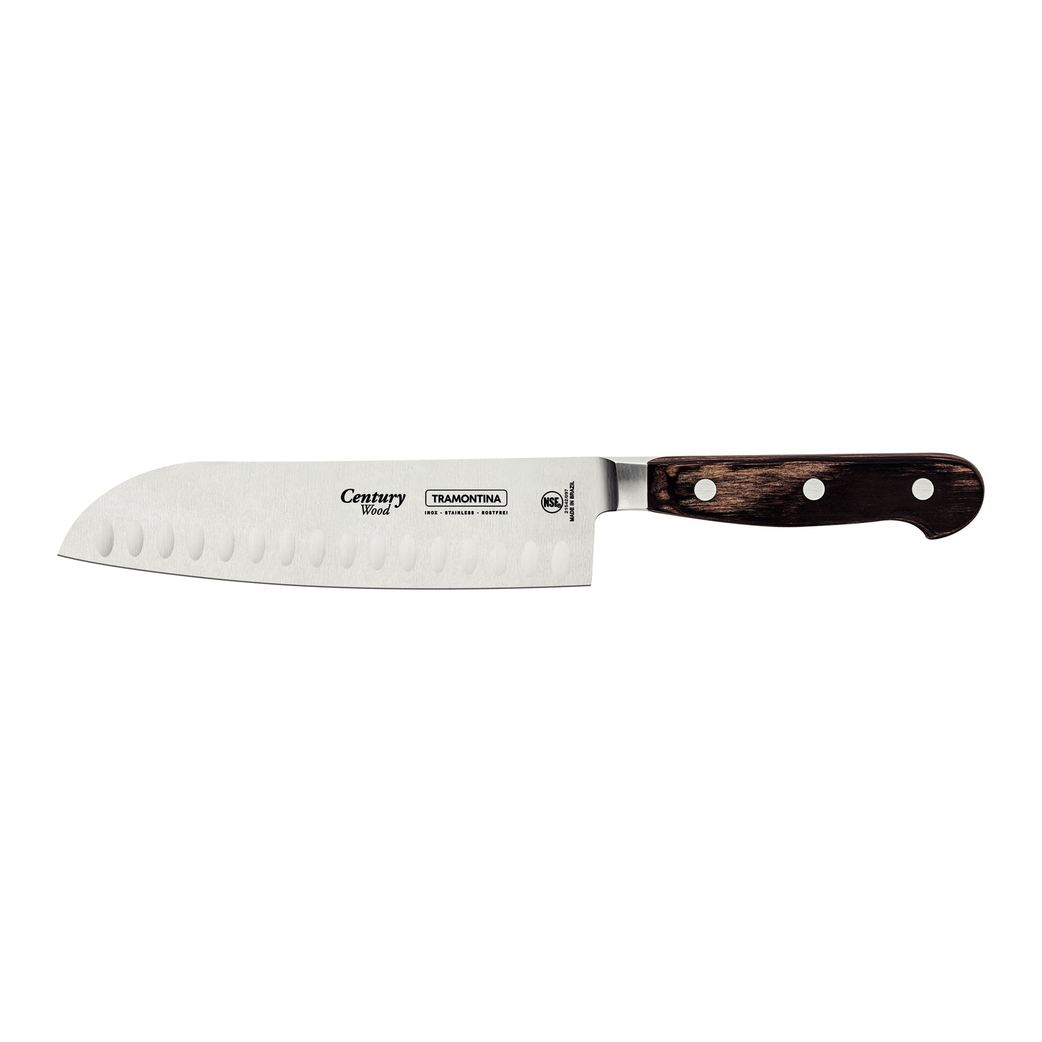 Tramontina Century Wood Santoku Knife With Stainless-Steel Blade & Brown Treated-Wood Handle 18cm