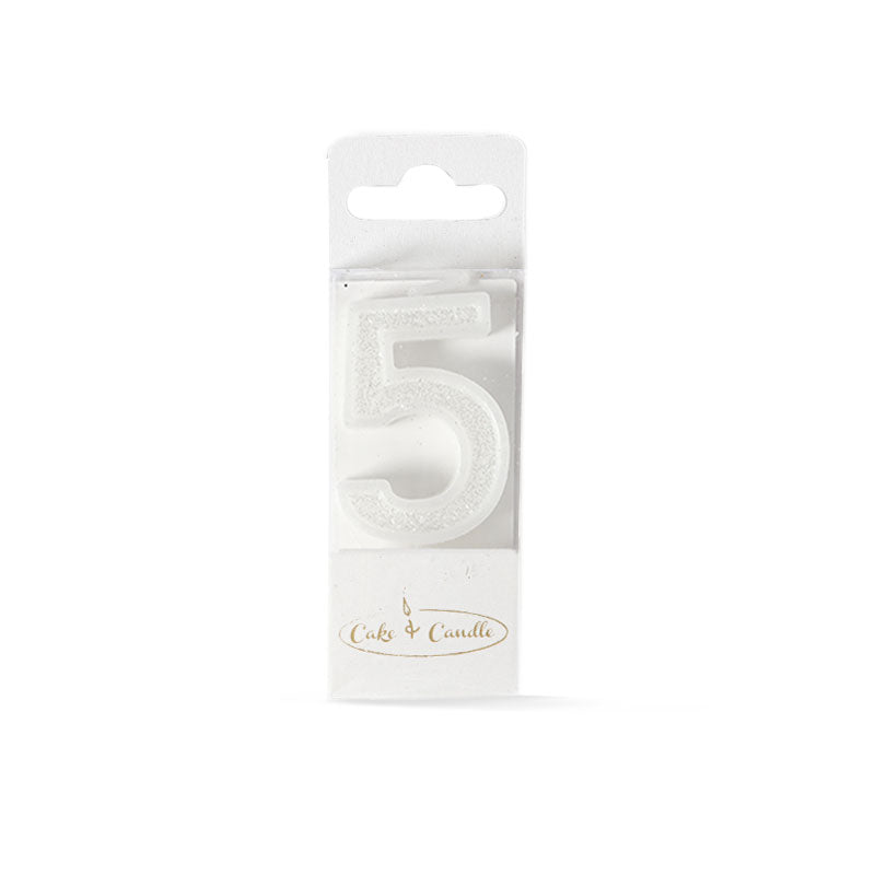 Cake & Candle Mini Glitter Candle White Number 5