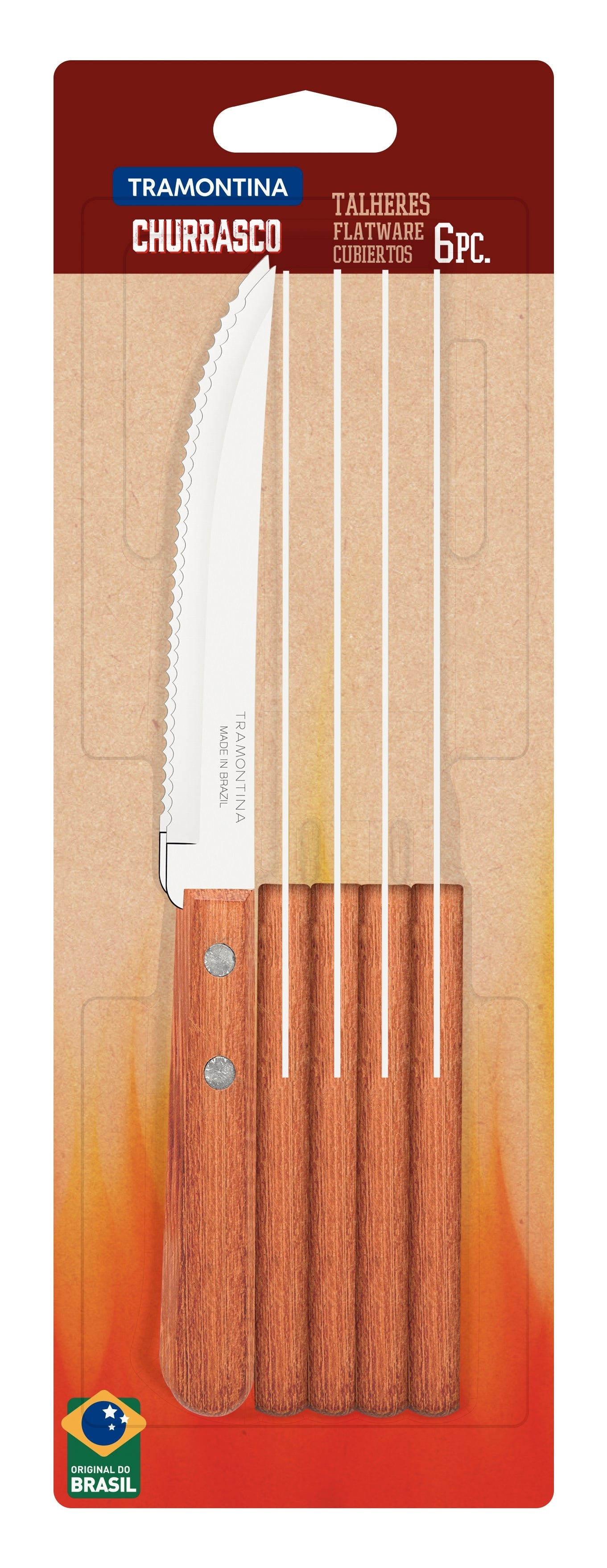 Tramontina Dynamic Steak Knife Set – 6 Piece – Natural Wood Handle