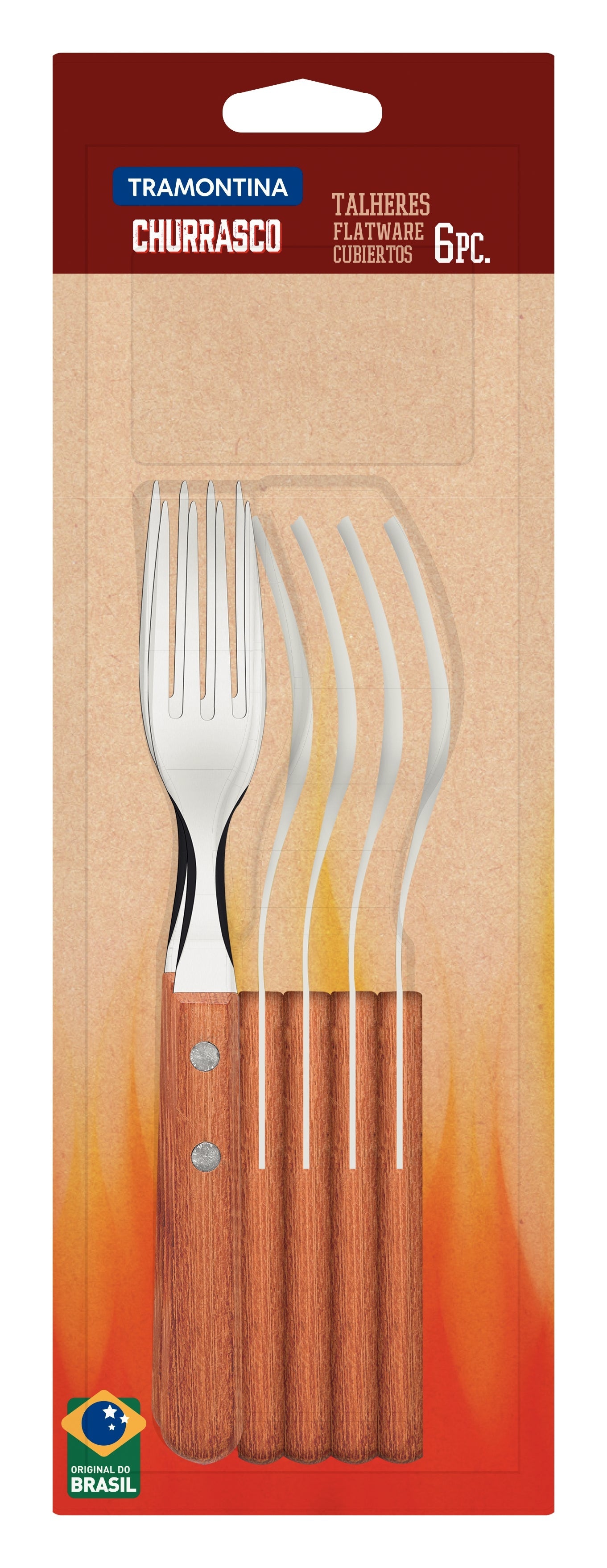 Tramontina Dynamic 6-Piece Set Of Table Forks With Stainless-Steel Tines & Natural Wood Handles