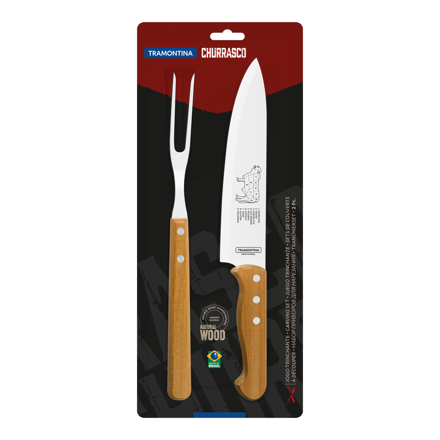 Tramontina 2-Piece Carving Set With Stainless-Steel Blades & Natural Wood Handles
