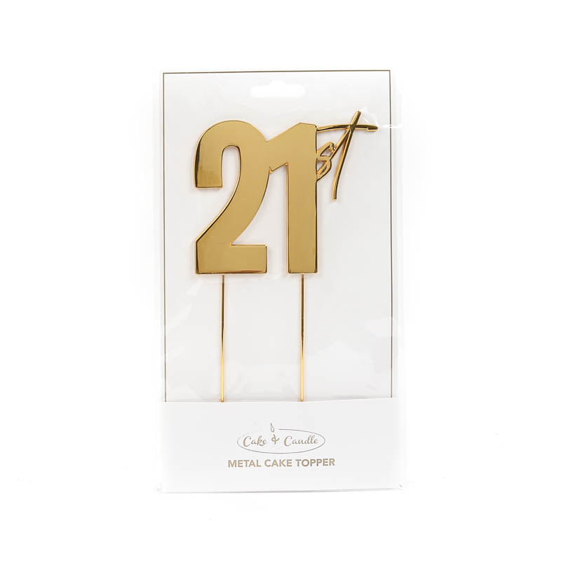 Cake & Candle Metal Cake Topper 21st Gold